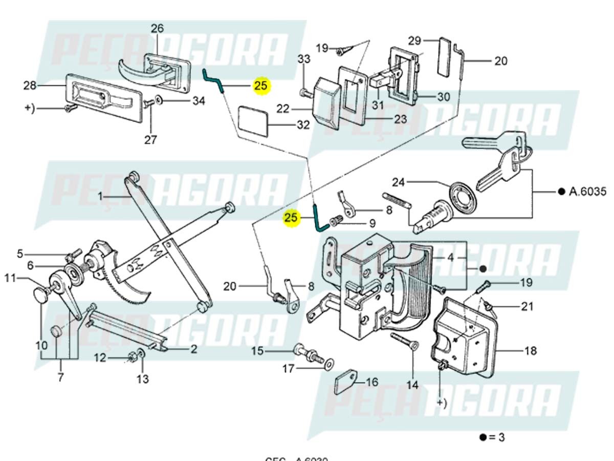TIRANTE LIGACAO MACANETA INTERNA FECHADURA PORTA LE FORD CARGO 1517E 1717E 2628E