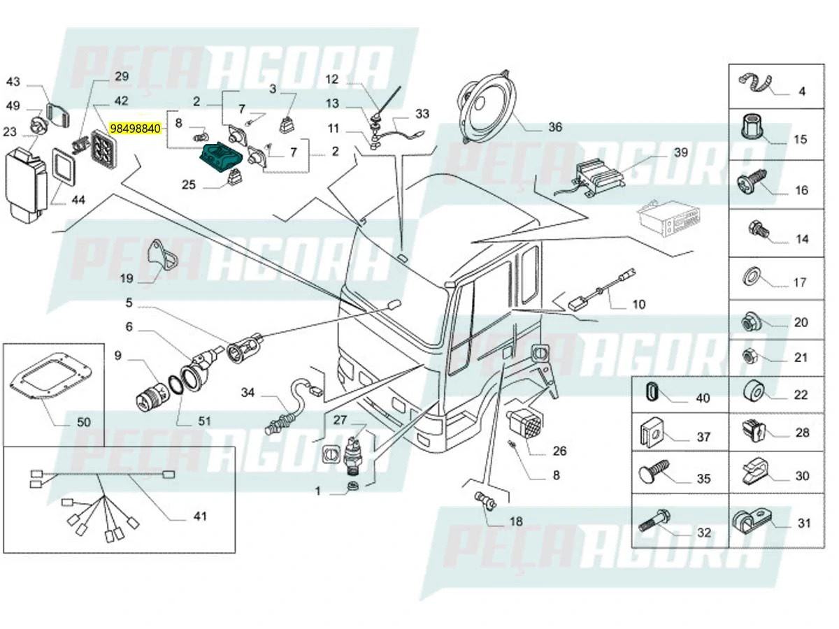 LANTERNA ILUMINACAO CABINE PARA IVECO TECTOR 260E25 (98498840)