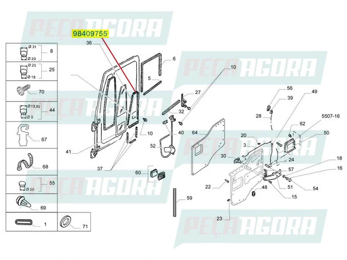 BORRACHA FRISO ACABAMENTO SUPERIOR VIDRO FIXO DA PORTA PARA IVECO EUROTRAKKER 38