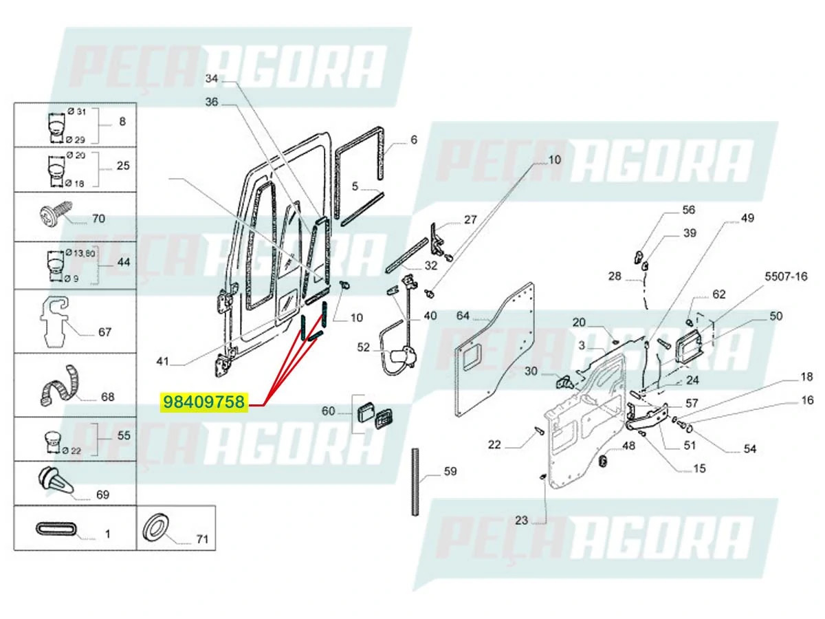 BORRACHA FRISO ACABAMENTO VIDRO FIXO DA PORTA PARA IVECO EUROTRAKKER 380E37 720E