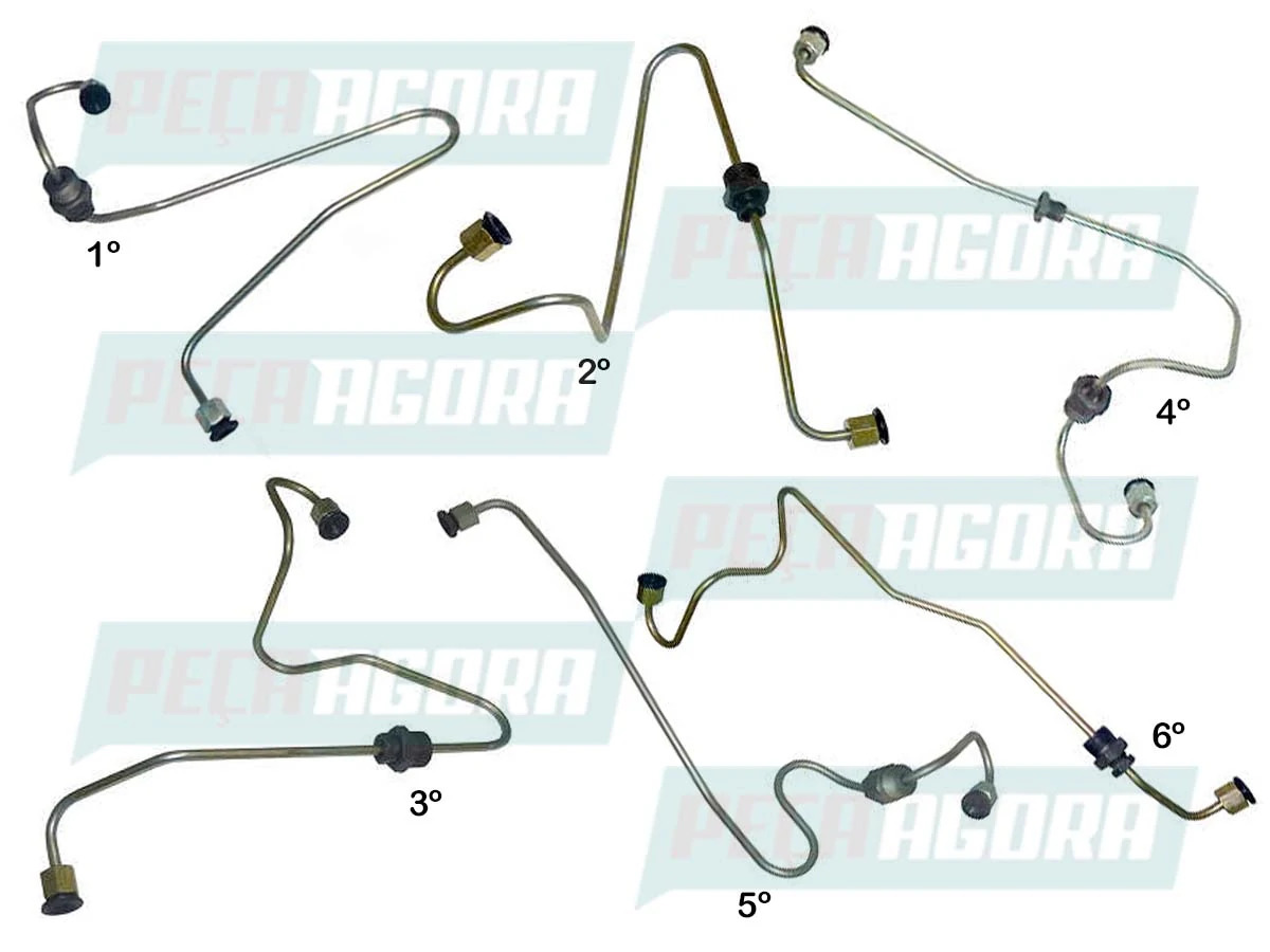 KIT 6 CANOS TUBO INJETOR CILINDRO 1 2 3 4 5 6 MB MOTOR OM366 OM366A OM366LA 1414