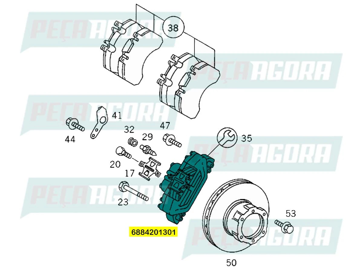 PINCA FREIO COMPLETA DISCO DESLIZANTE LD MB ONIBUS LO610 LO712 LO809 LO812 LO814