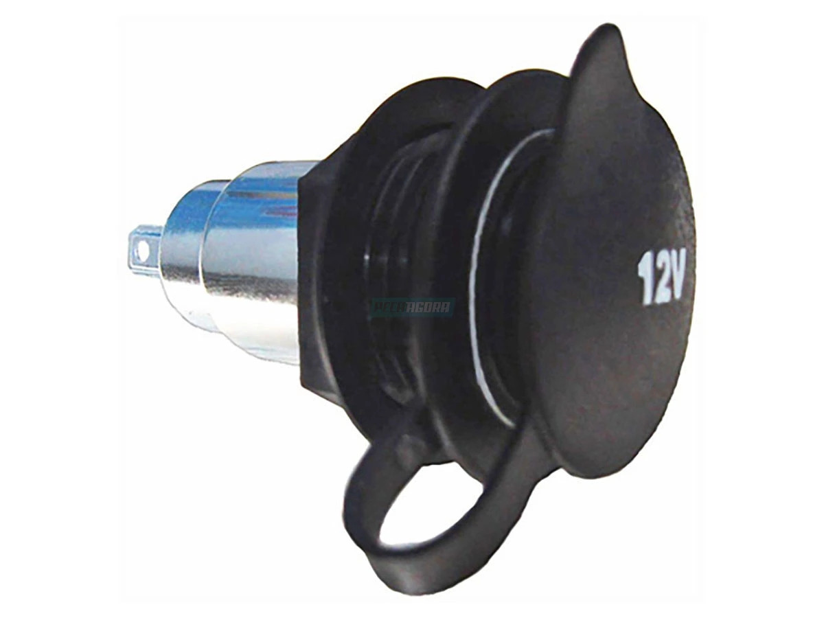 TOMADA ALIMENTACAO 12V VW COM FIXACaO POR ROSCA E TAMPA PARA FECHAMENTO EM BORRA