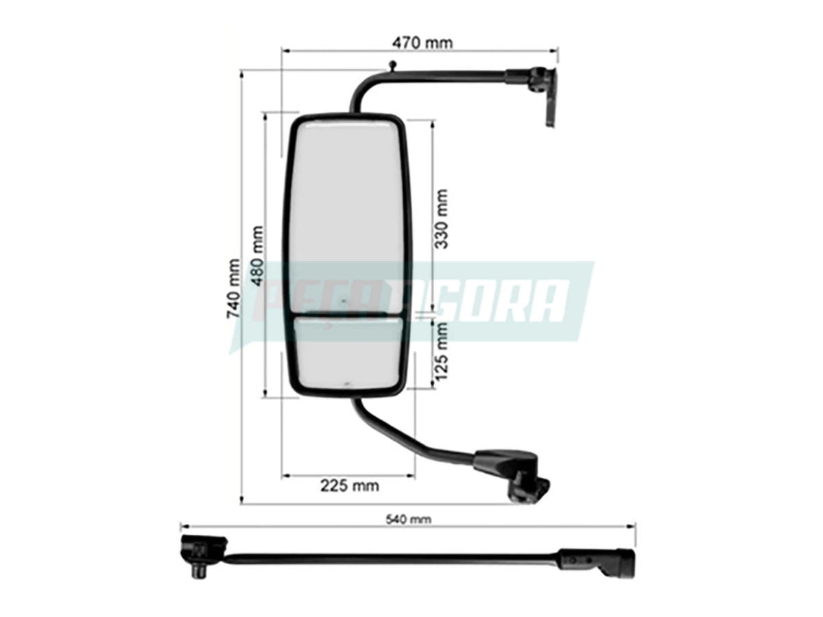 ESPELHO RETROVISOR BIPARTIDO MANUAL COMPLETO LE MB CAMINHOES HSK1938 ANO 2000 / 