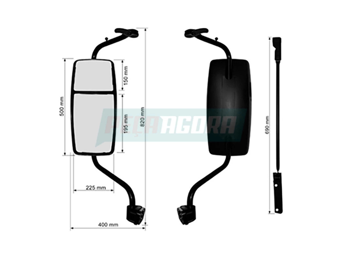 ESPELHO RETROVISOR BIPARTIDO MANUAL COMPLETO LD VW CAMINHOES CONSTELLATION 17250