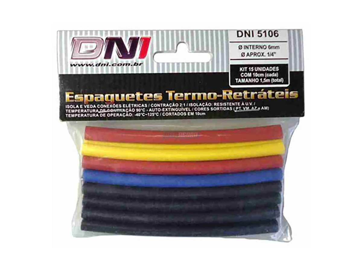 ESPAGUETE TERMORETRATIL 6MM UNIVERSAL KIT COM 15 UNIDADES EM TIRAS DE 10CM / COR