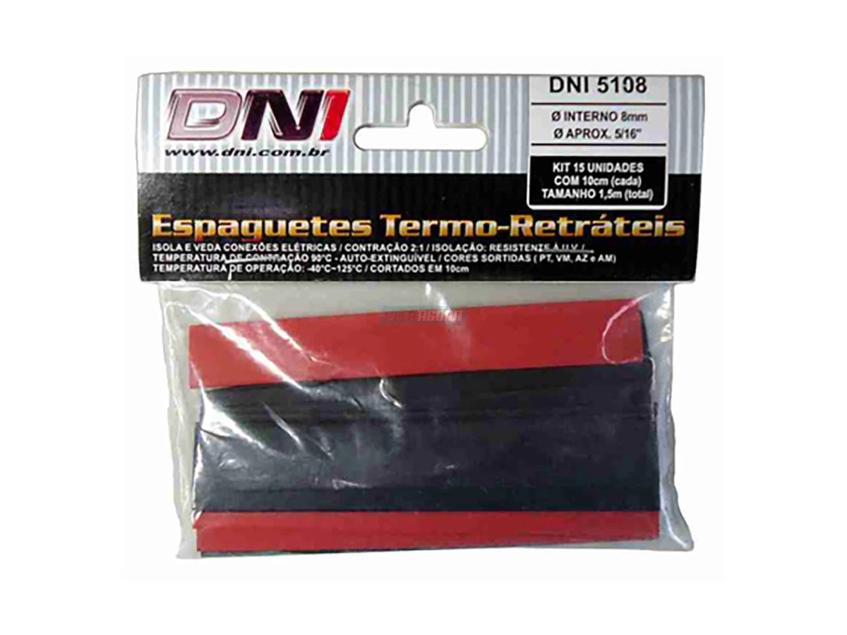 ESPAGUETE TERMORETRATIL 8MM UNIVERSAL KIT COM 15 UNIDADES EM TIRAS DE 10CM / COR
