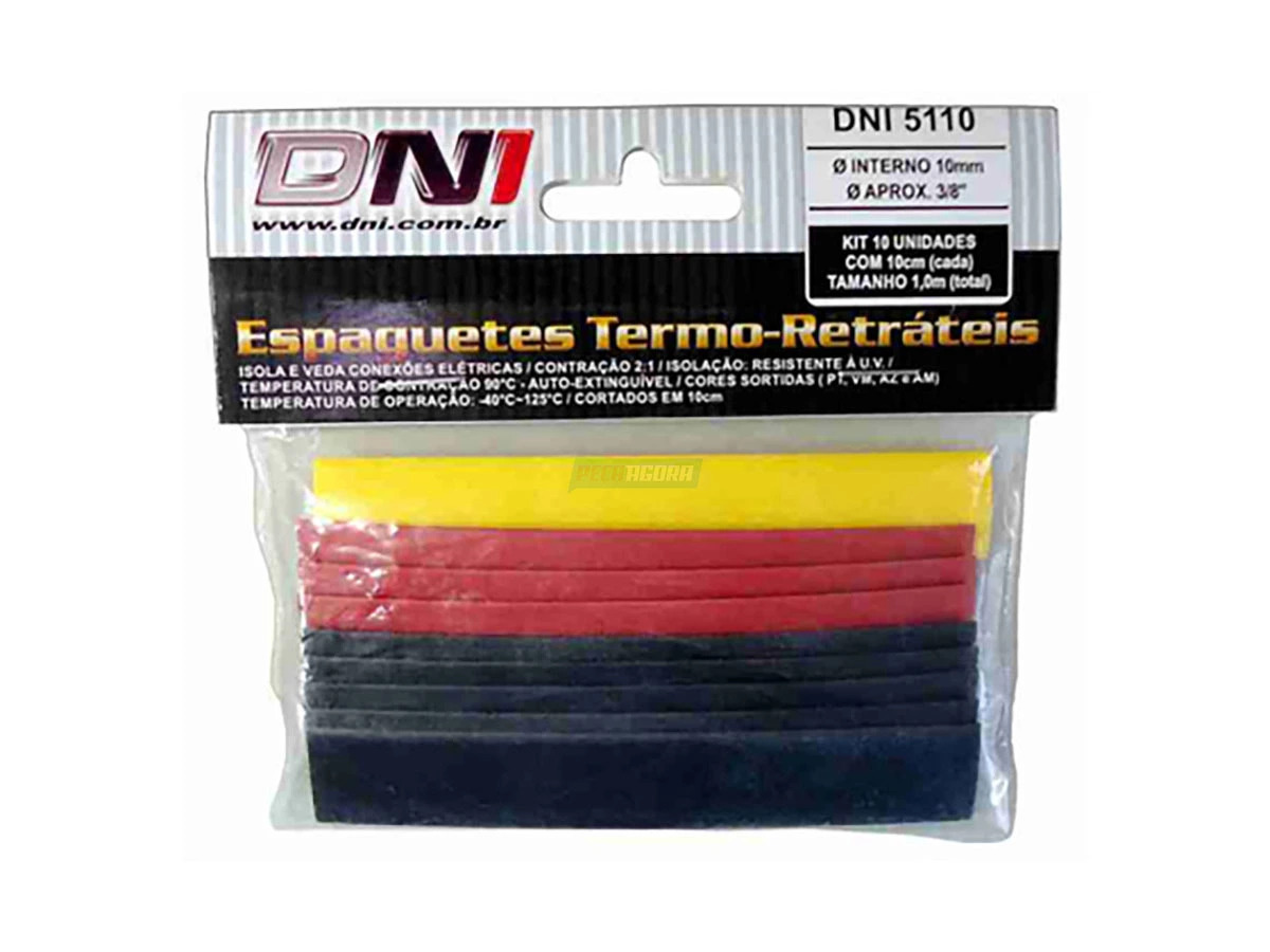 ESPAGUETE TERMORETRATIL 10MM UNIVERSAL KIT COM 10 UNIDADES EM TIRAS DE 10CM / CO