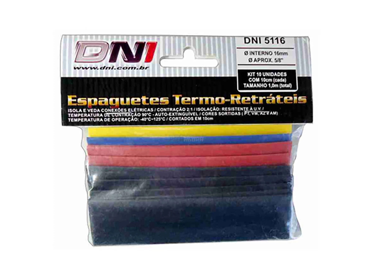 ESPAGUETE TERMORETRATIL 16MM UNIVERSAL KIT COM 10 UNIDADES EM TIRAS DE 10CM / CO