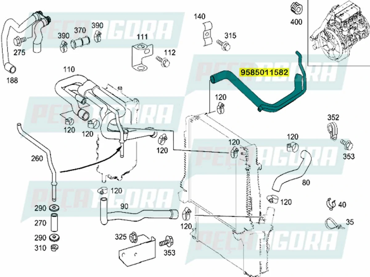 MANGUEIRA MOLDADA TERMOSTATO AO APARELHO AQUECIMENTO MB MERCEDES BENZ (958501158