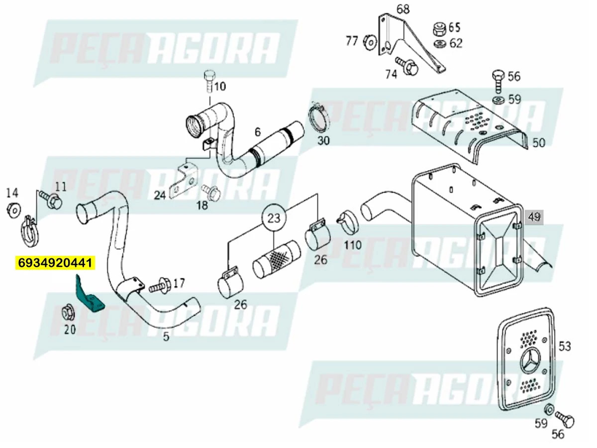 SUPORTE TUBO ESCAPAMENTO MB MERCEDES BENZ (6934920441)