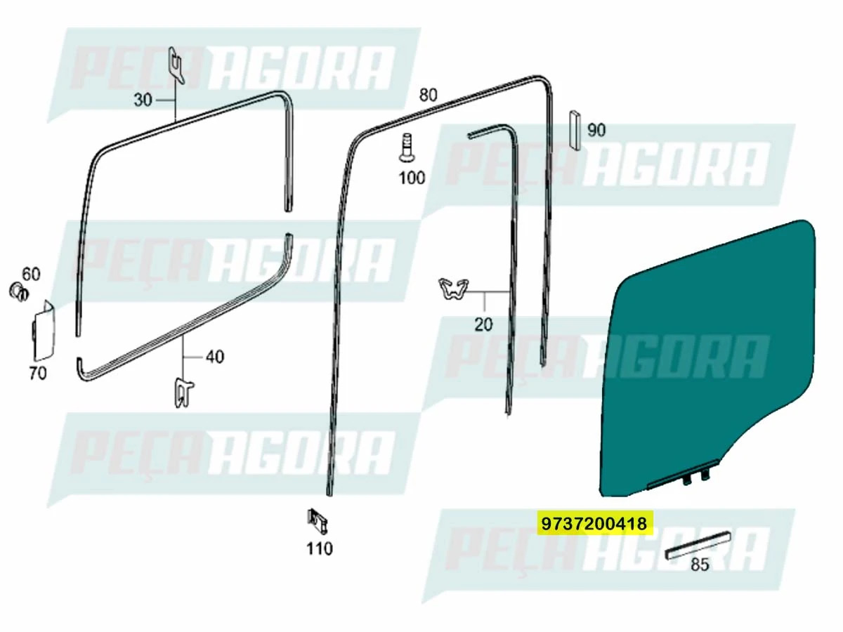 VIDRO PORTA VERDE DIREITO MB ATEGO AXOR (9737200418)