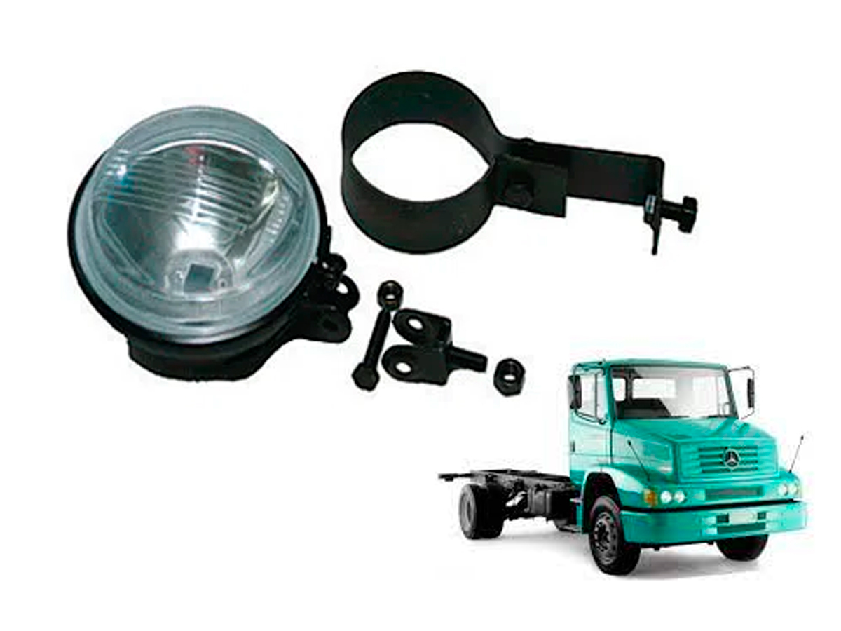 FAROL AUXILIAR MILHA MB 1620 1720 1938 H3 LONGO ALCANCE 110MM SUPORTE E KIT FIXA