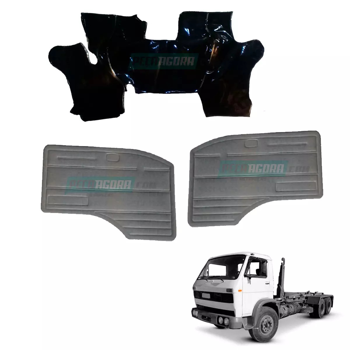 KIT TAPETE VINIL PRETO + PAR FORRO PORTA VW 690 790 7110S 11130 13130 14140 (K.P