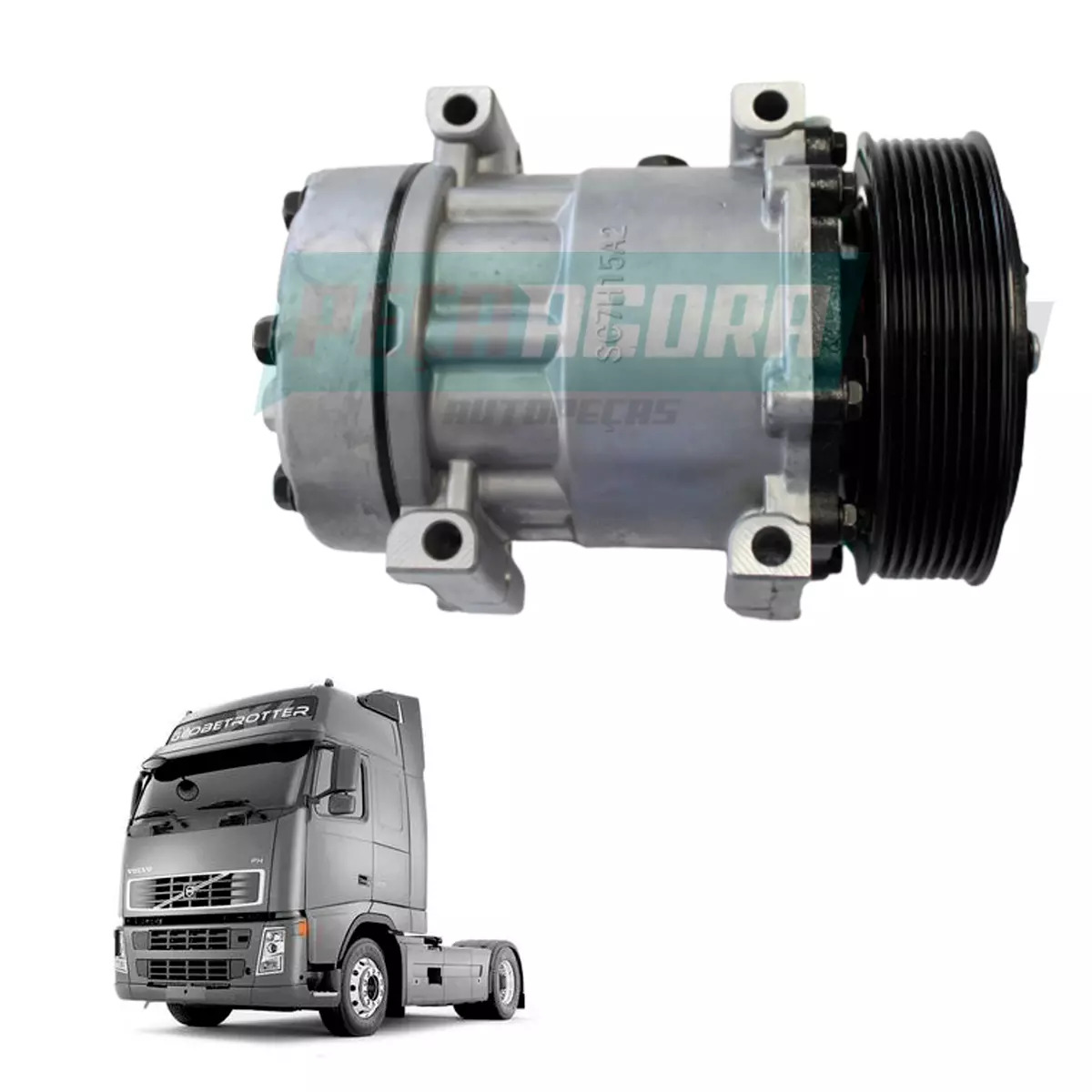 COMPRESSOR VOLVO VM - NH FH ATE 2007 24V POLIA 8PK132 MODELO 8044 8242 8112 6028