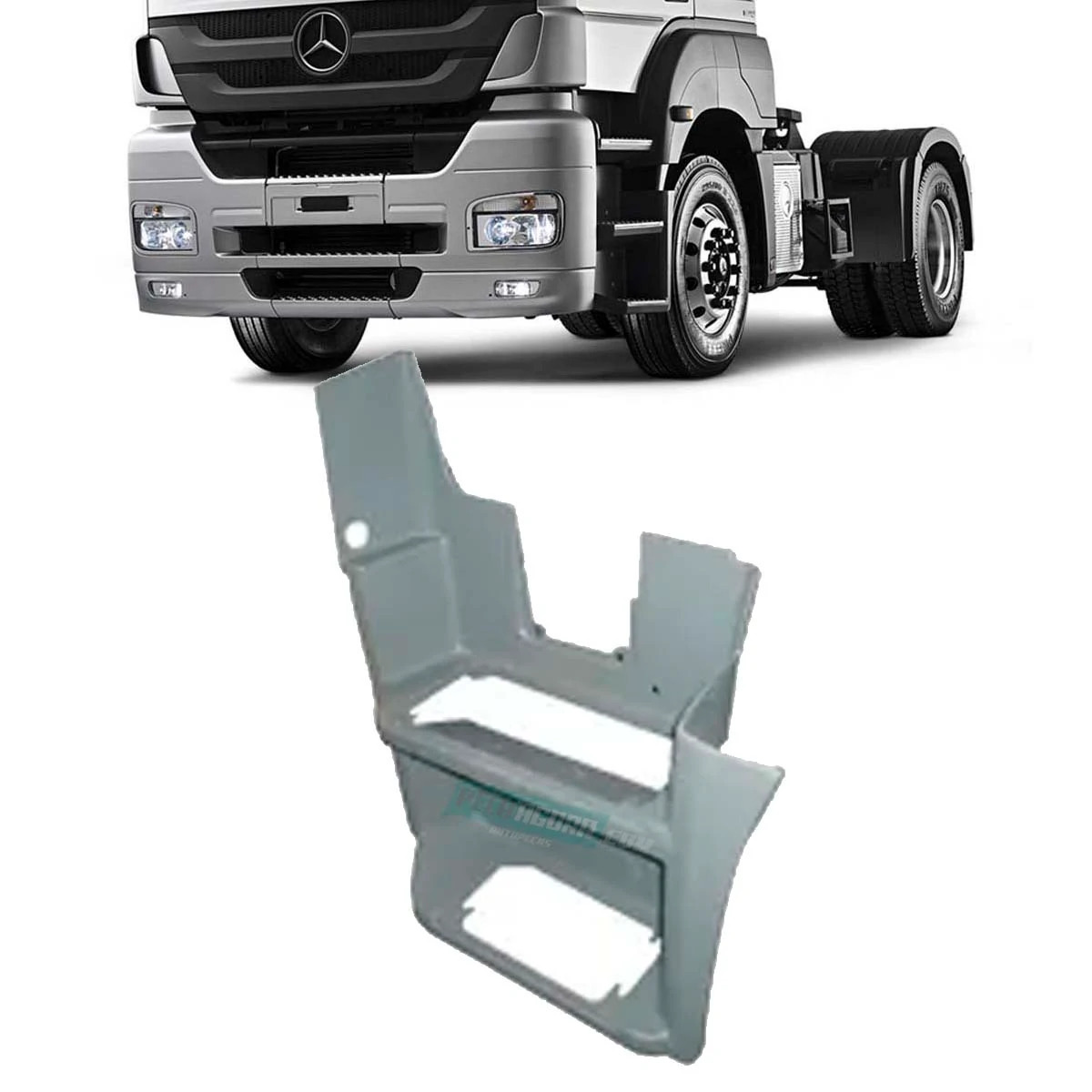 ESTRIBO INFERIOR ESQ MB AXOR 2035 2040 2044 2535 2540 2 DEGRAUS COM PORTINHOLA (