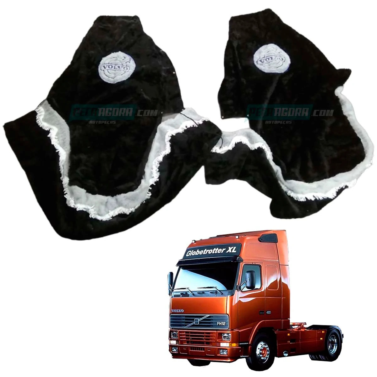 CAPA PELUCIA CHINIL BANCO C/LOGO VOLVO FH MOTORISTA CARONA ATE 2009 GAUCHA PRETA
