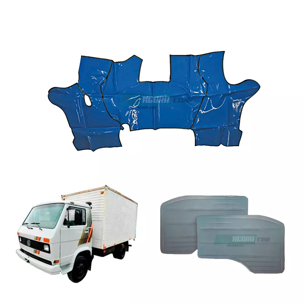 KIT TAPETE VINIL AZUL + PAR FORRO PORTA VW 690 790 7110S 11130 13130 14140 (K.PU