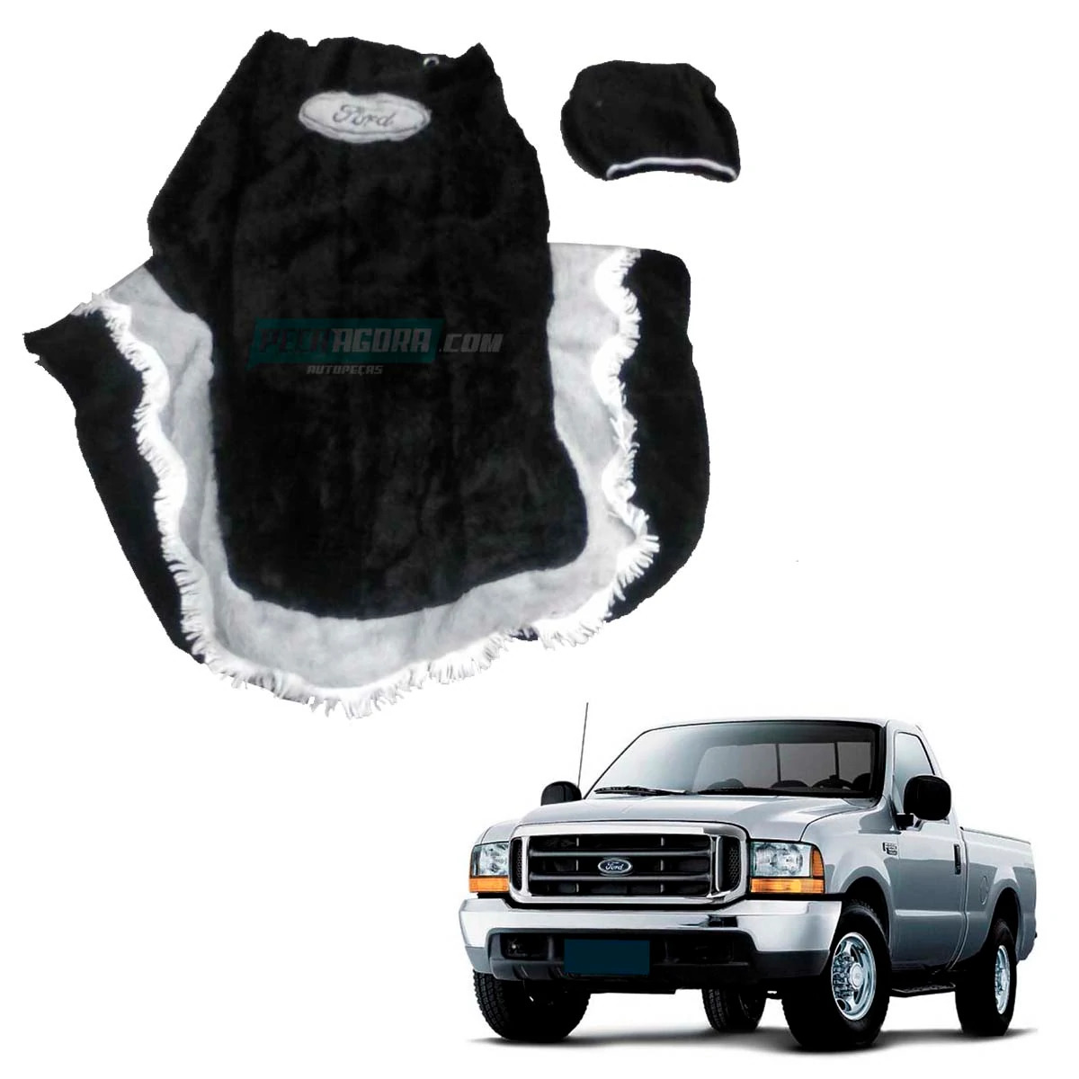 CAPA PELUCIA CHINIL BANCO C/LOGO F250 F350 2000 MOTORISTA CARONA GAUCHA PRETA (4