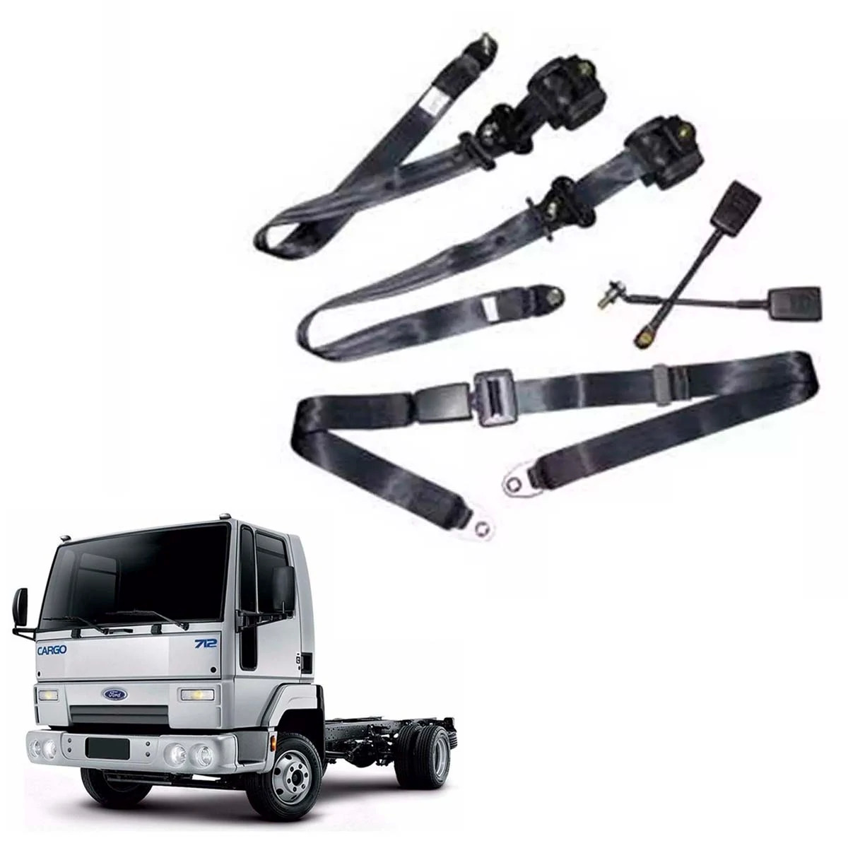 JOGO CINTO SEGURANCA 3 PONTAS FORD CARGO TODOS 1985 A 2011 PASSAGEIRO PRETO (6C4