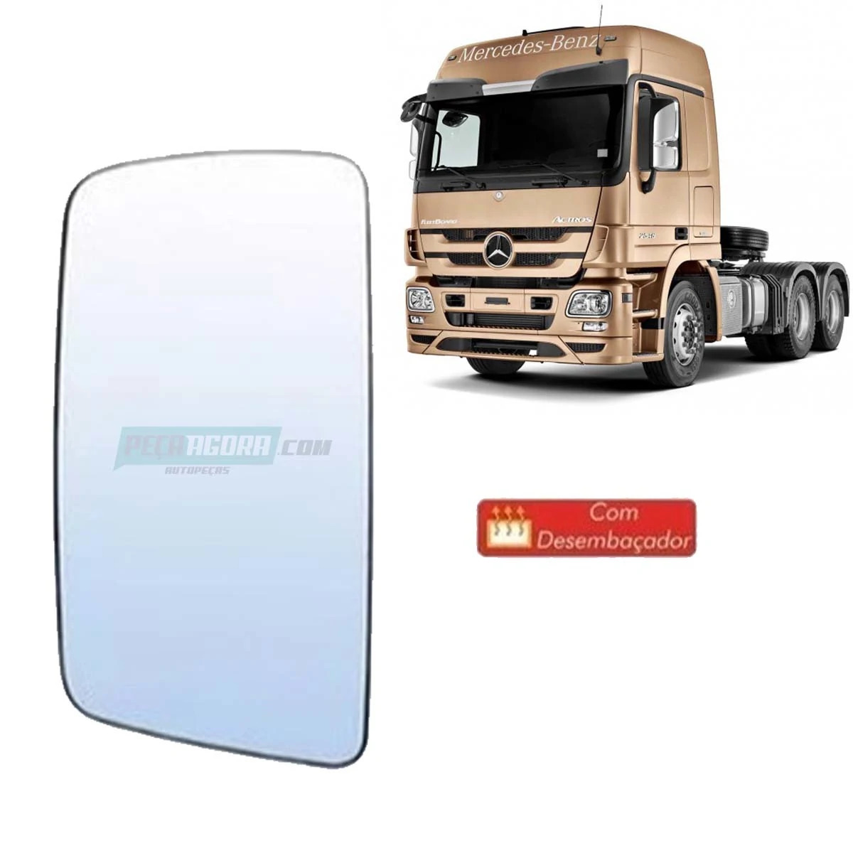 VIDRO ESPELHO RETROVISOR ESQ COM DESEMBACADOR MB ACTROS MERCEDES BENZ (002811333