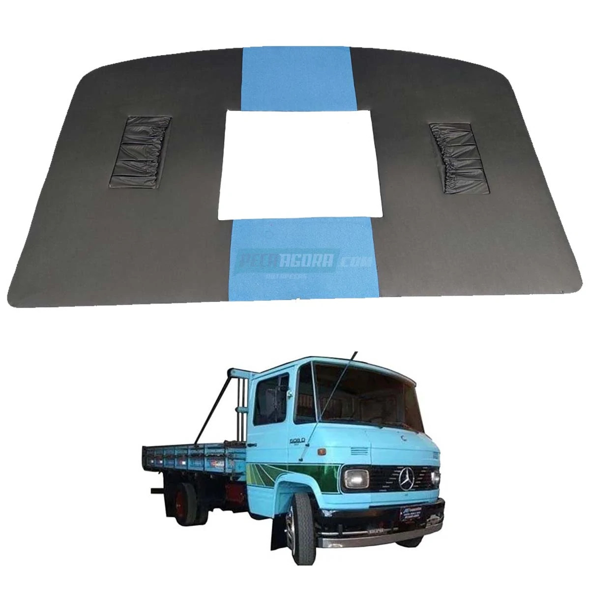 FORRO TETO CAMINHAO MB 608 708 COM BOLSA AZUL PVC VELUDO (M087022)