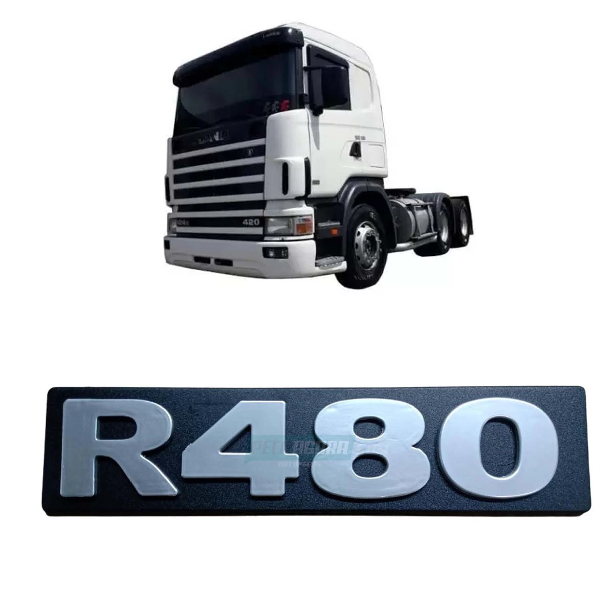 EMBLEMA LETREIRO FRONTAL R480 PARA SCANIA 94 114 124 SERIE 4 (1724056-V3038)