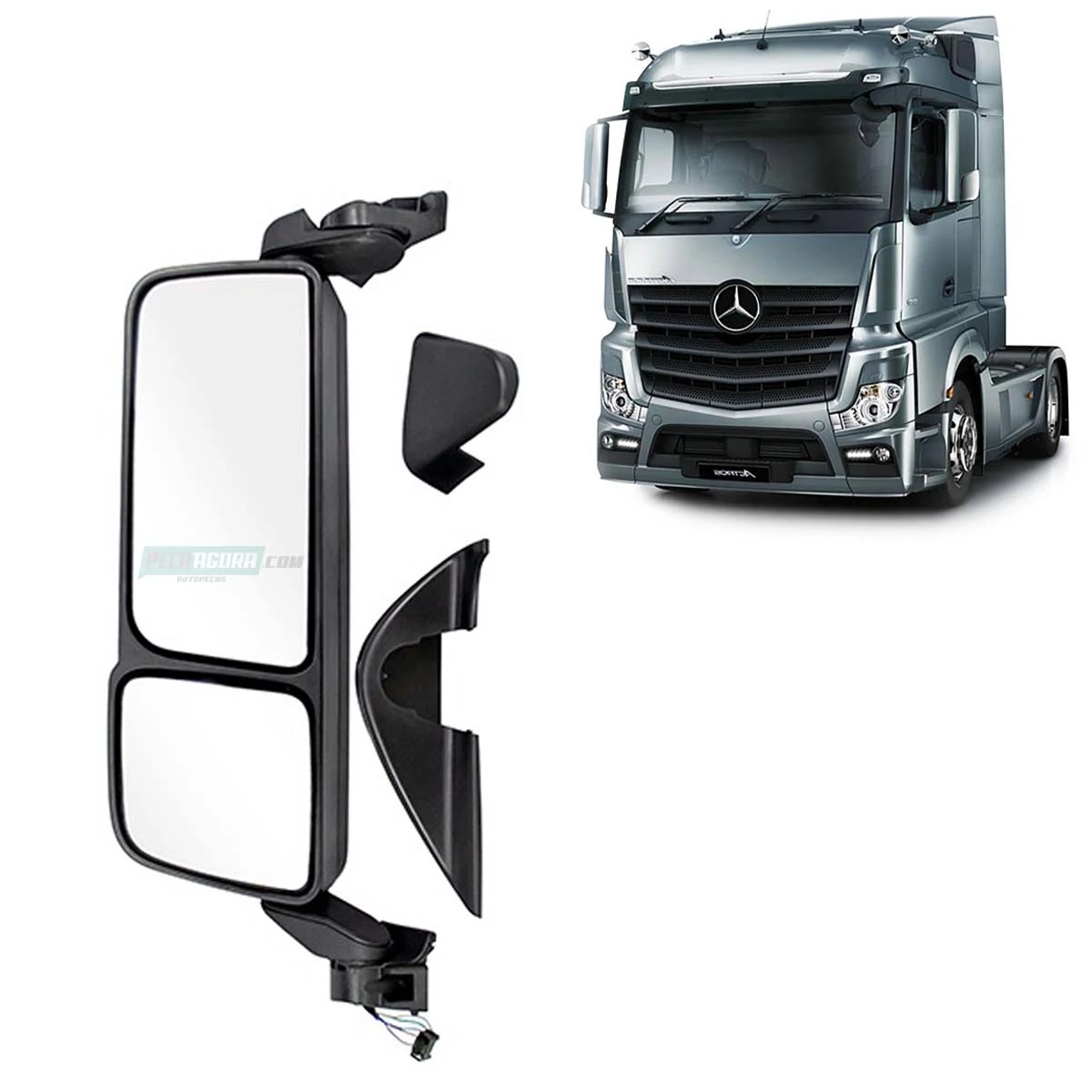 ESPELHO RETROVISOR ESQ BRACO CURTO MB ACTROS MP4 2020 ELETRICO C/ DESEMBACADOR (