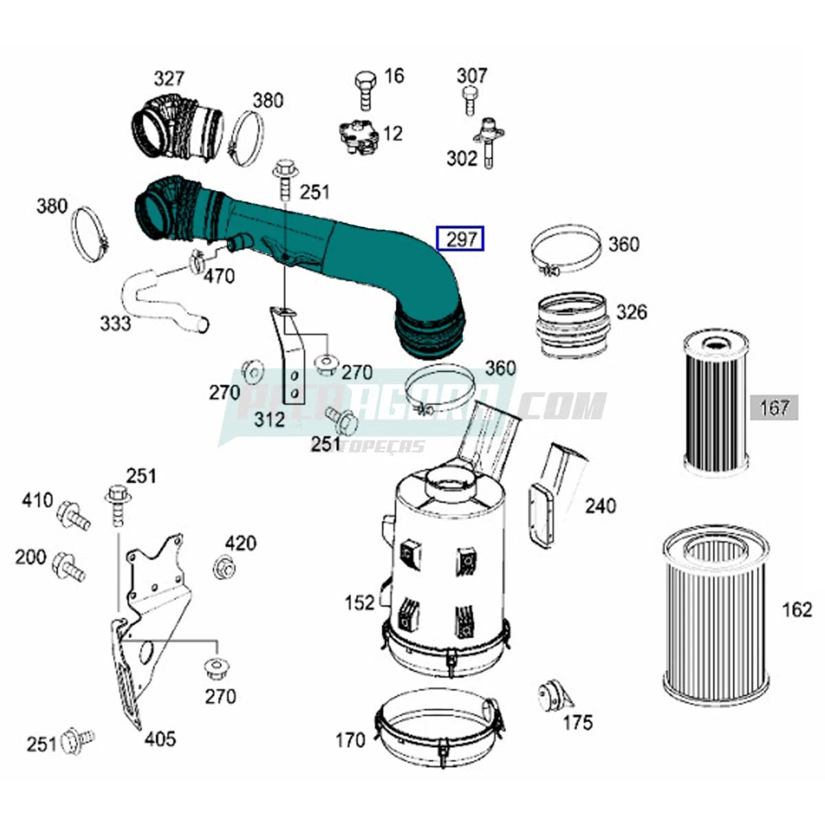BOCAL DE ADMISSAO DO AR DO FILTRO DE AR AO MOTOR MB MERCEDES BENZ (9585200102)