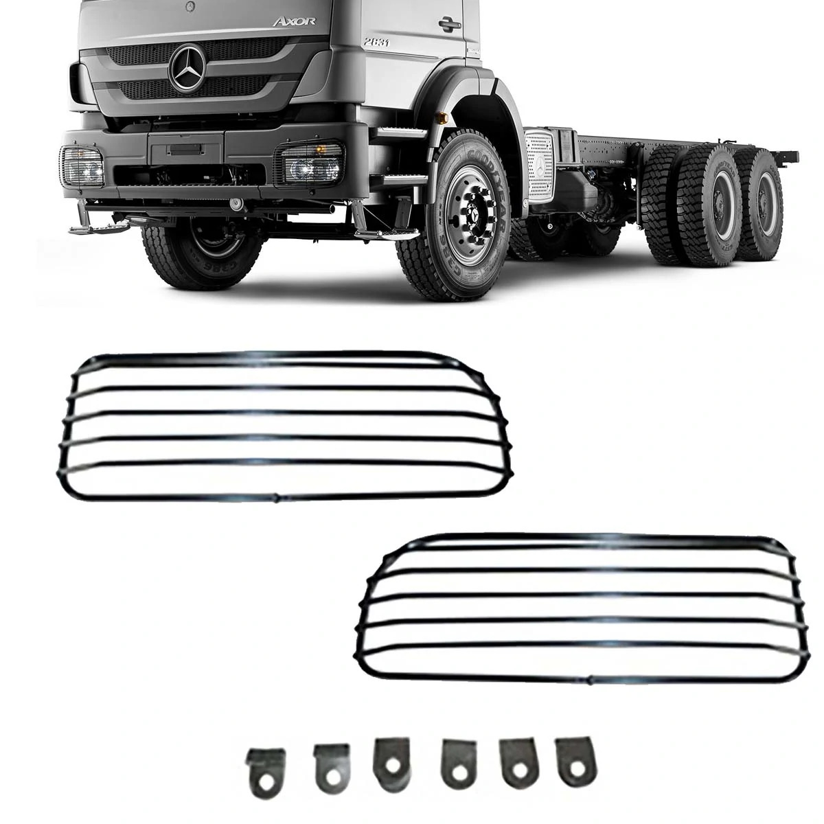 GRADE PROTETORA FAROL AUXILIAR MB AXOR TODOS FERRO PINTADO (9408800885)