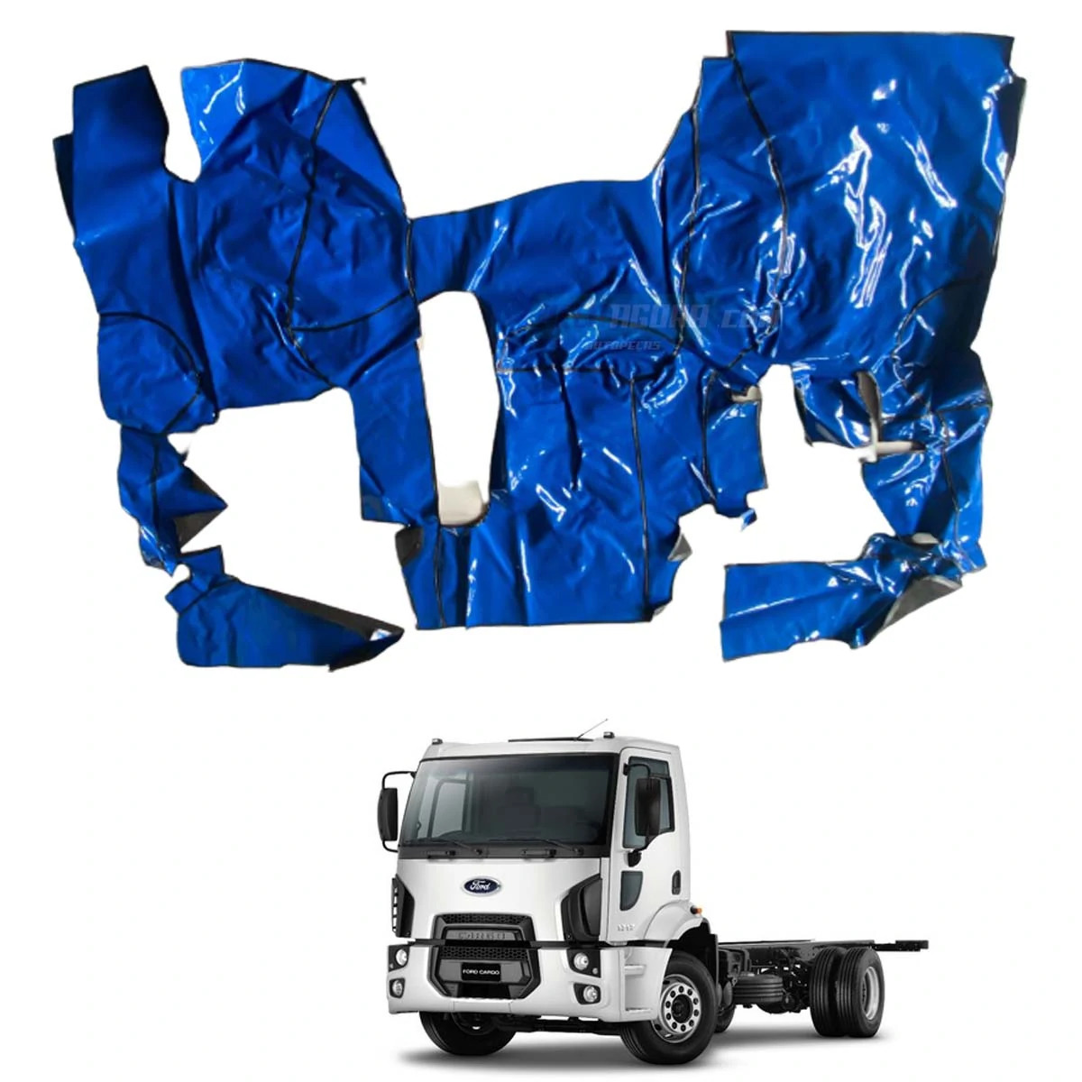 TAPETE VINIL AZUL FORD CARGO COM CAPO CABINE SIMPLES 2011 A 2016 (PUES247A)