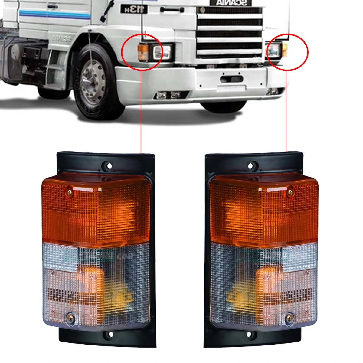 PAR LANTERNA SETA PISCA ESQ DIR PARA SCANIA 112 113 142 143 PADRAO (394766-39476