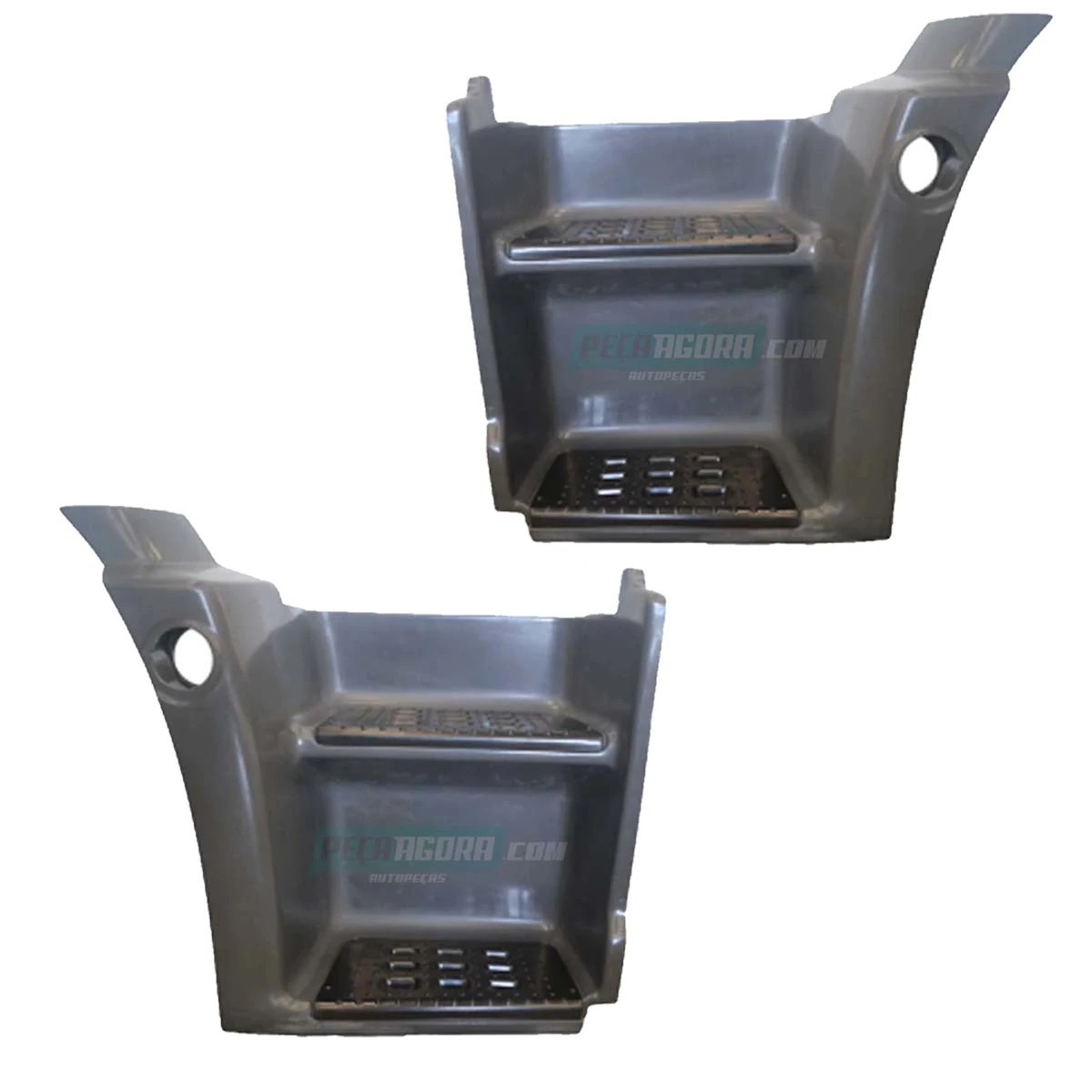 PAR ESTRIBO FIBRA VW CONSTELLATION 2 DEGRAUS COM PISANTES PLASTICO CINZA (K.2S28