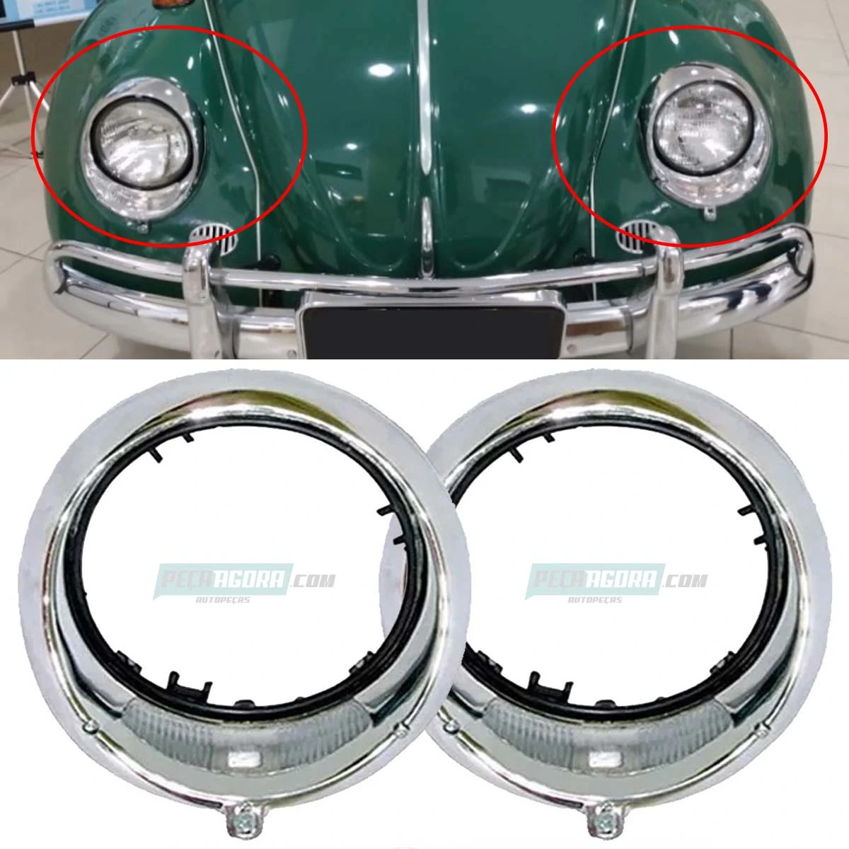 PAR ARO FAROL TREMENDAO VW FUSCA ATE 74 KOMBI ATE 76 MB 1111 1113 CROMADO (CX.F4