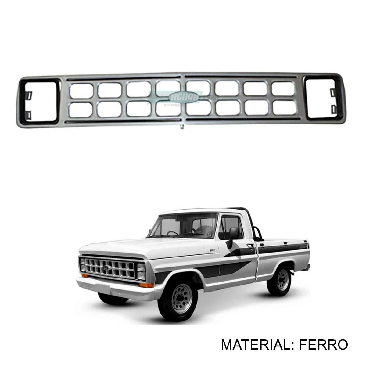 GRADE DIANTEIRA FERRO FORD F1000 F4000 85 A 92 FAROL QUADRADO PRATA (85TU8200A)
