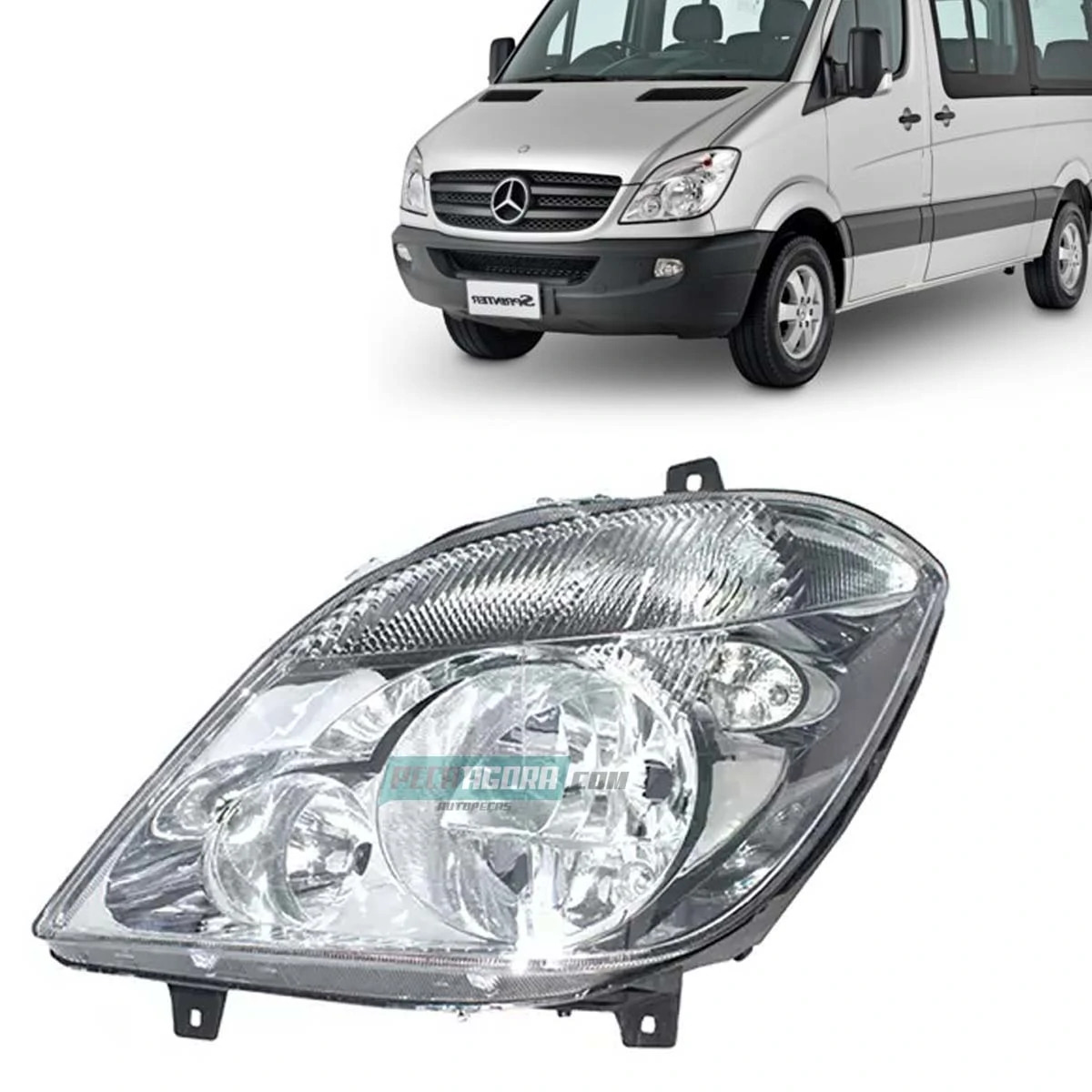 FAROL PRINCIPAL ESQUERDO COM AUXILIAR MB SPRINTER 415 515 12 A 16 (9068200261/)