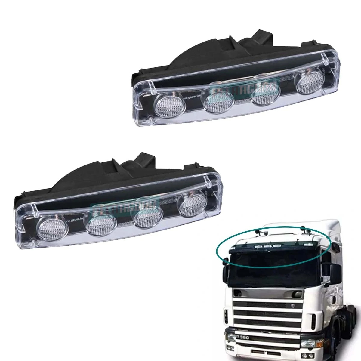 KIT 2 LANTERNA QUEBRA SOL PARA SCANIA SERIE 4 COM LEDS COM SOQUETE. (K2.1798980-