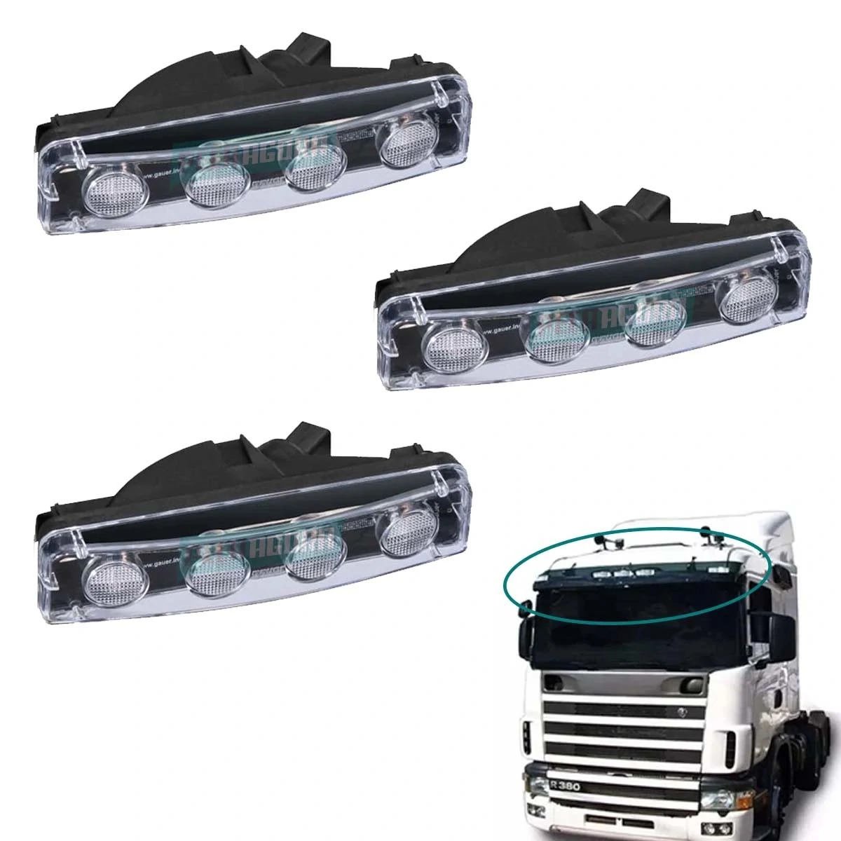 KIT 3 LANTERNA QUEBRA SOL PARA SCANIA SERIE 4 COM LEDS COM SOQUETE (K3.1798980-L