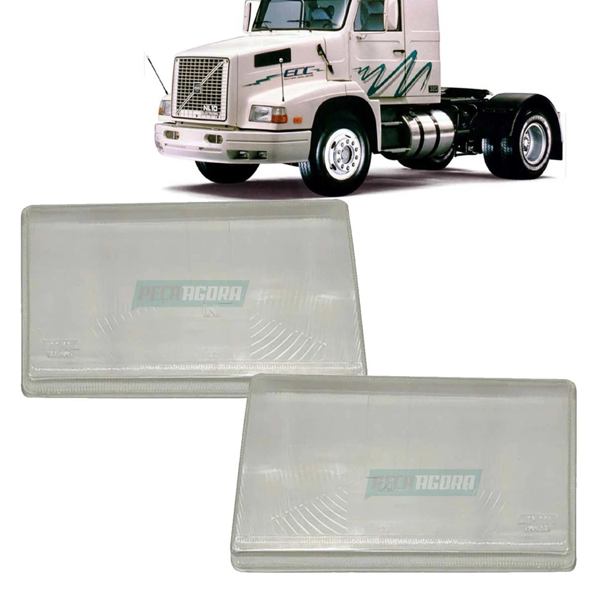 PAR VIDRO LENTE FAROL ESQ DIR VOLVO NL10 NL12 (K.8121100-8121101)