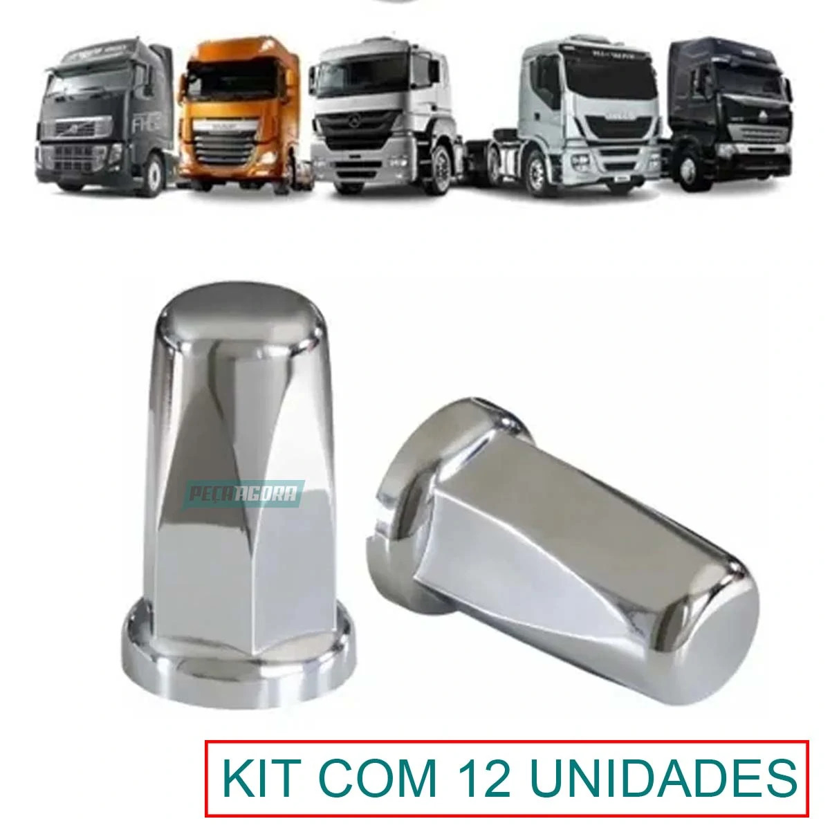 KIT 12 CAPA DE PORCA BELGA CROMADA 32/33MM RODA CAMINHAO (K12-AP0027)
