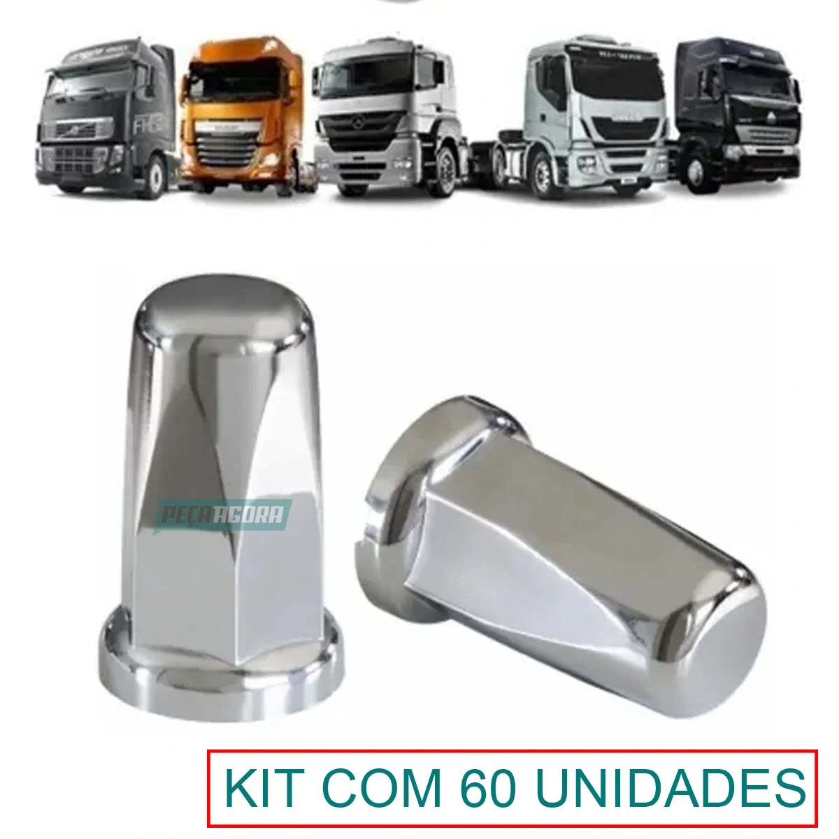 KIT 60 CAPA DE PORCA BELGA CROMADA 32/33MM RODA CAMINHAO (K60-AP0027)