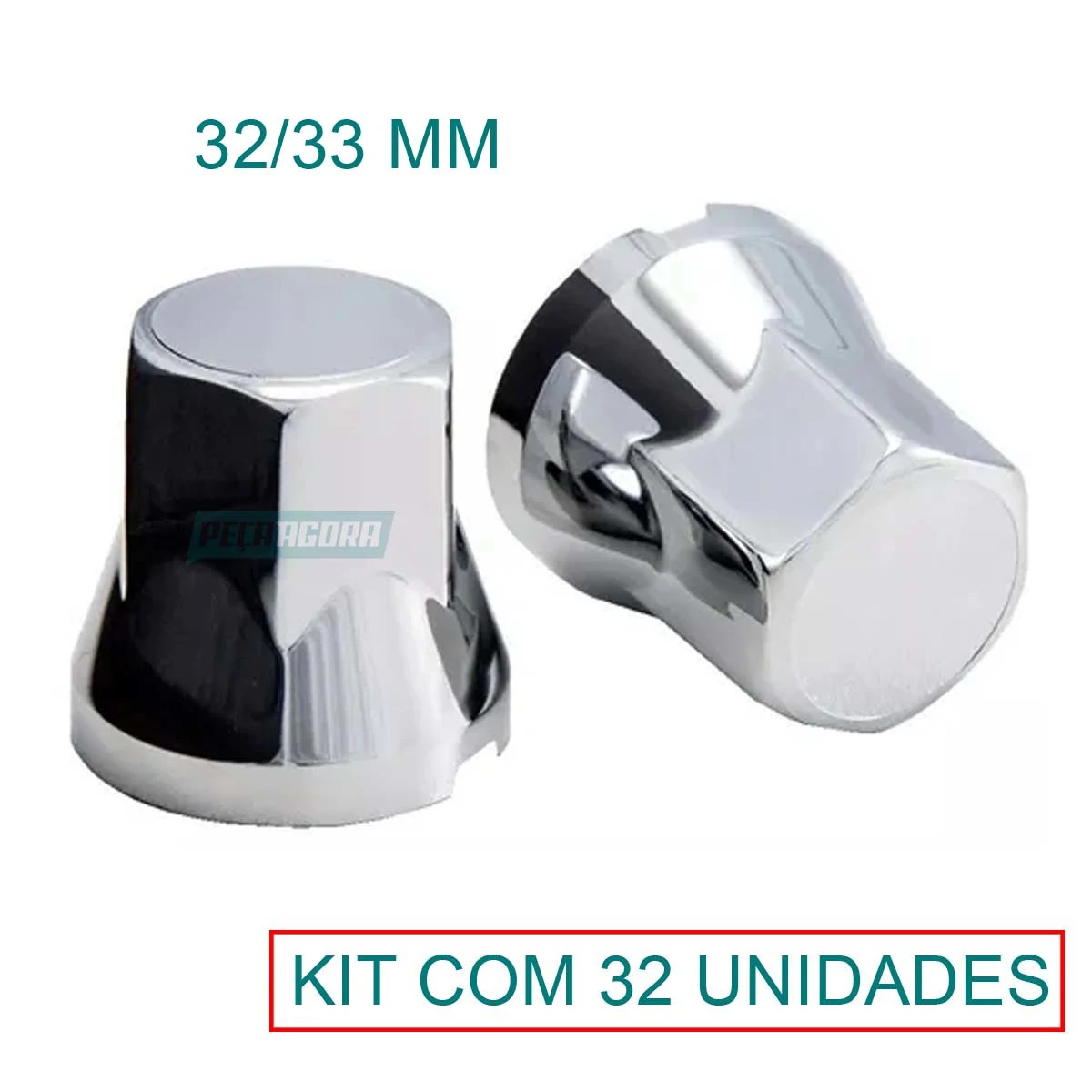 KIT 32 CAPA DE PORCA SEXTAVADA CROMADA 32/33MM RODA CAMINHAO (K32-AP0016)