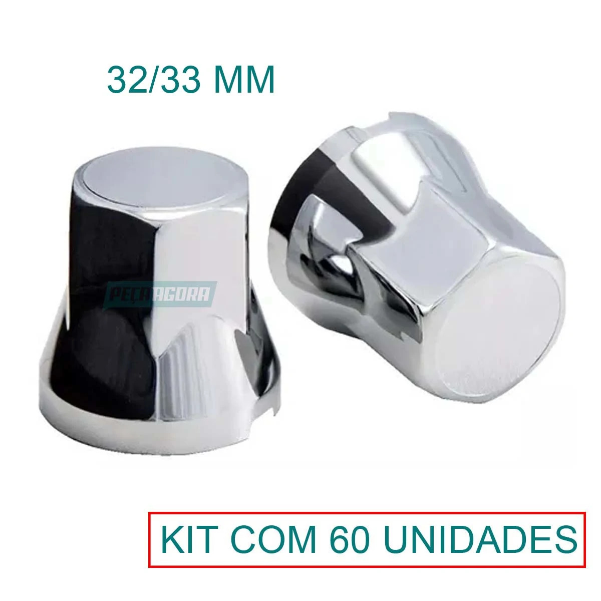 KIT 60 CAPA DE PORCA SEXTAVADA CROMADA 32/33MM RODA CAMINHAO (K60-AP0016)