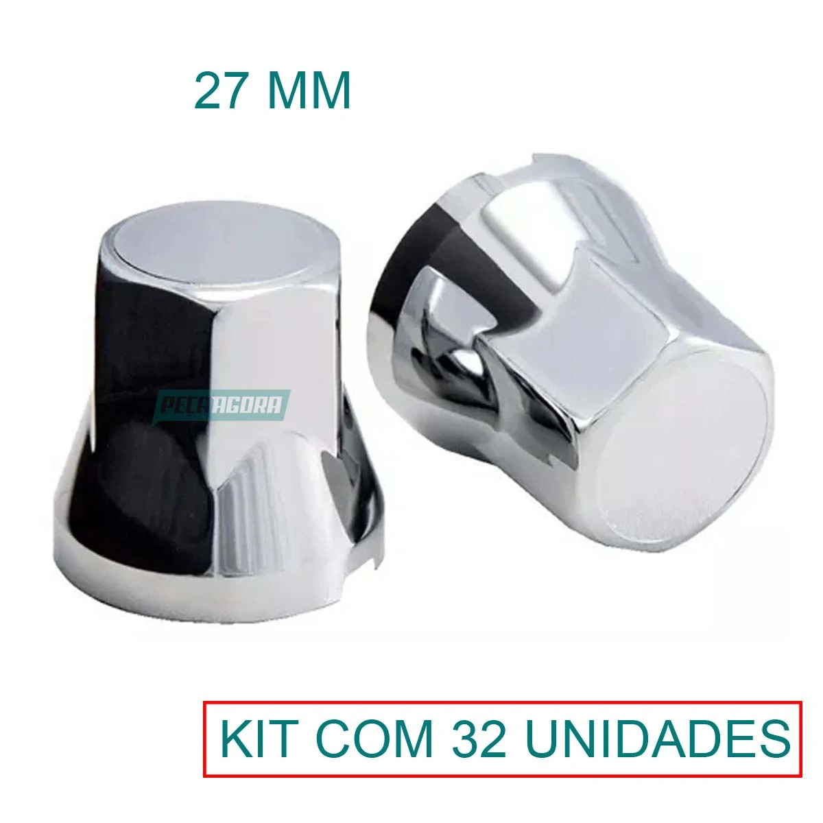 KIT 32 CAPA DE PORCA SEXTAVADA CROMADA 27MM RODA CAMINHAO (K32-AP0018)