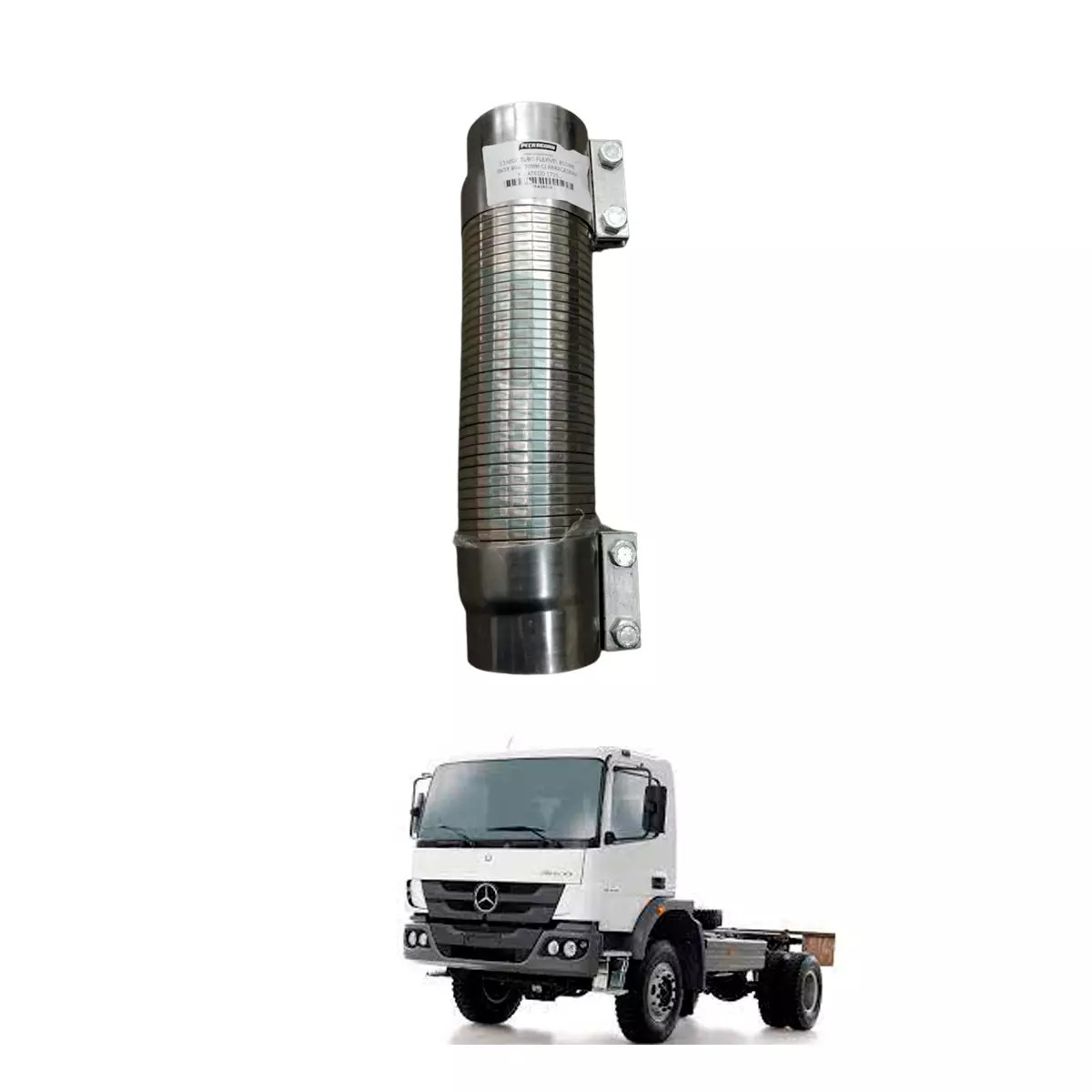 TUBO FLEXIVEL ESCAPE INOX 90X270MM C/ ABRACADEIRA MB ATEGO 1725 1620 ELETRONICO 