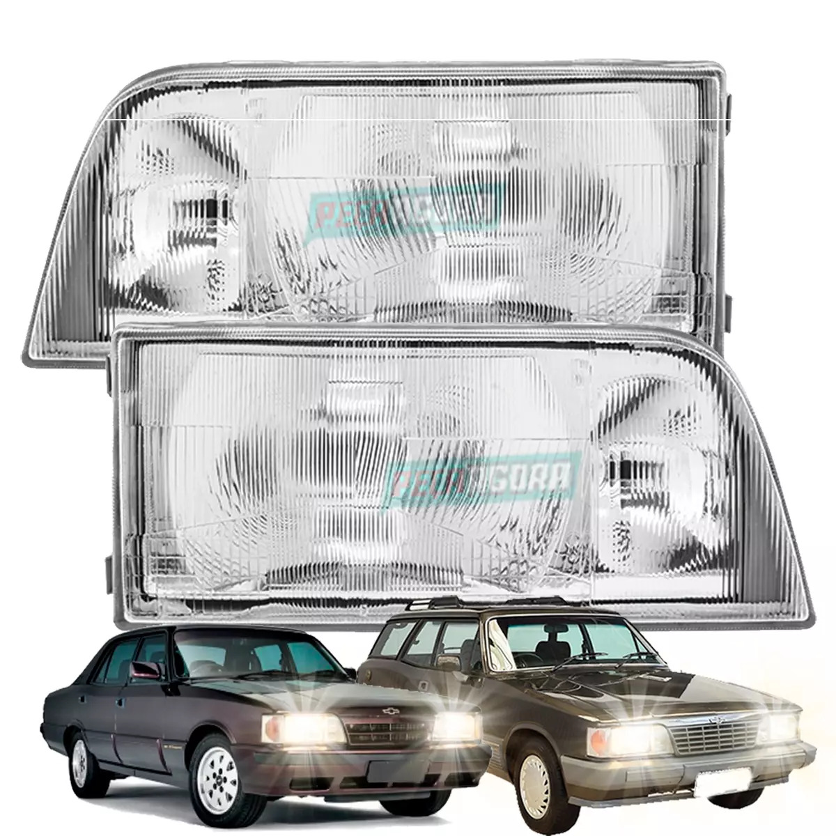 PAR FAROL OPALA CARAVAN 88 A 92 DUPLO H4 COM AUXILIAR H3 LONGO ALCANCE (K.F336-F