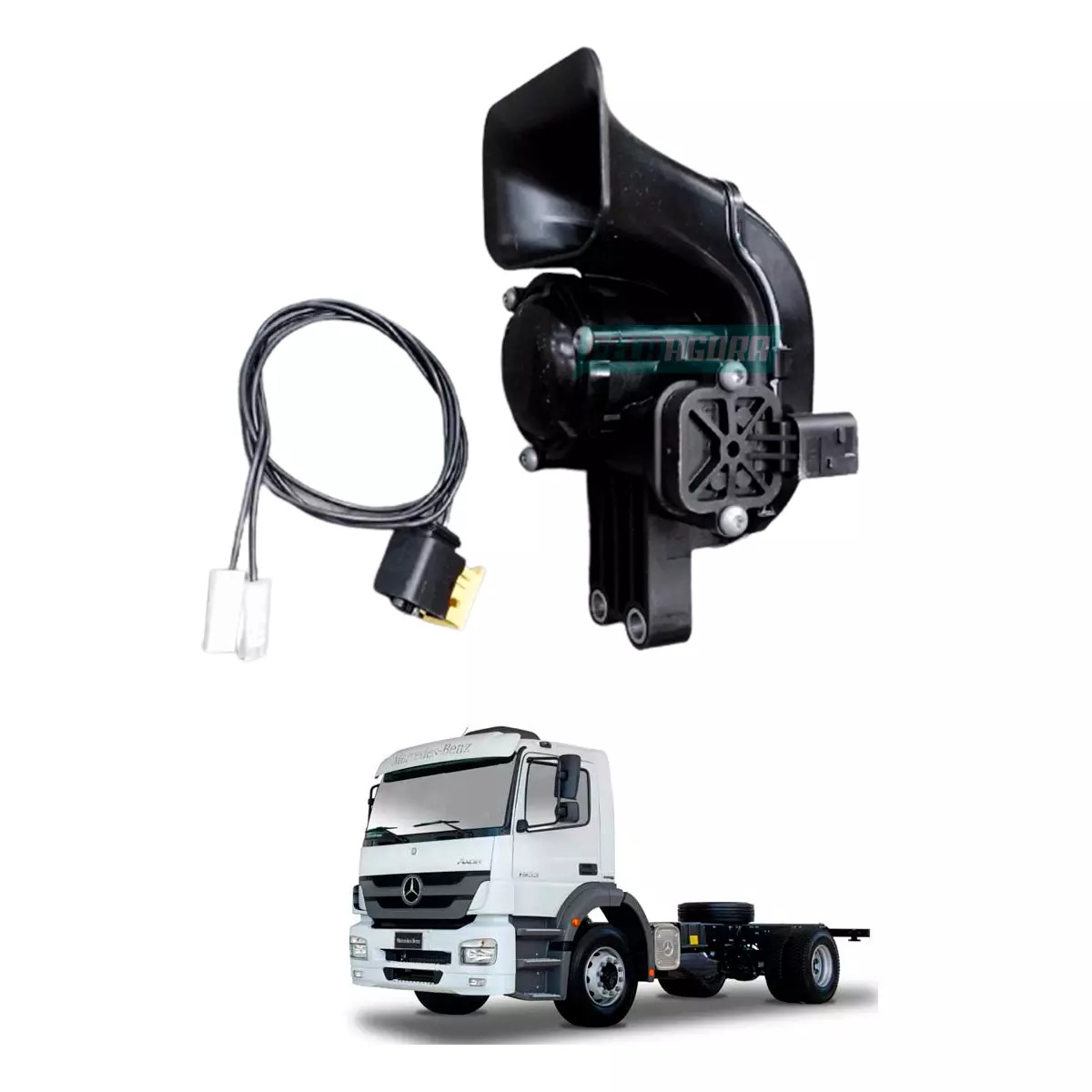 BUZINA CORNETA ELETROPNEUMATICA COM CHICOTE 24V MB AXOR 1933 3344 3131 4144 2036