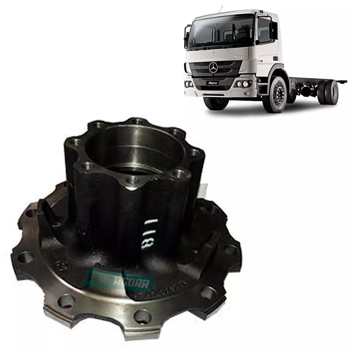 CUBO RODA TRASEIRO 10 FUROS MB ATEGO 1315 1418 1518 2423 2425 2428 2429 SEM ABS 