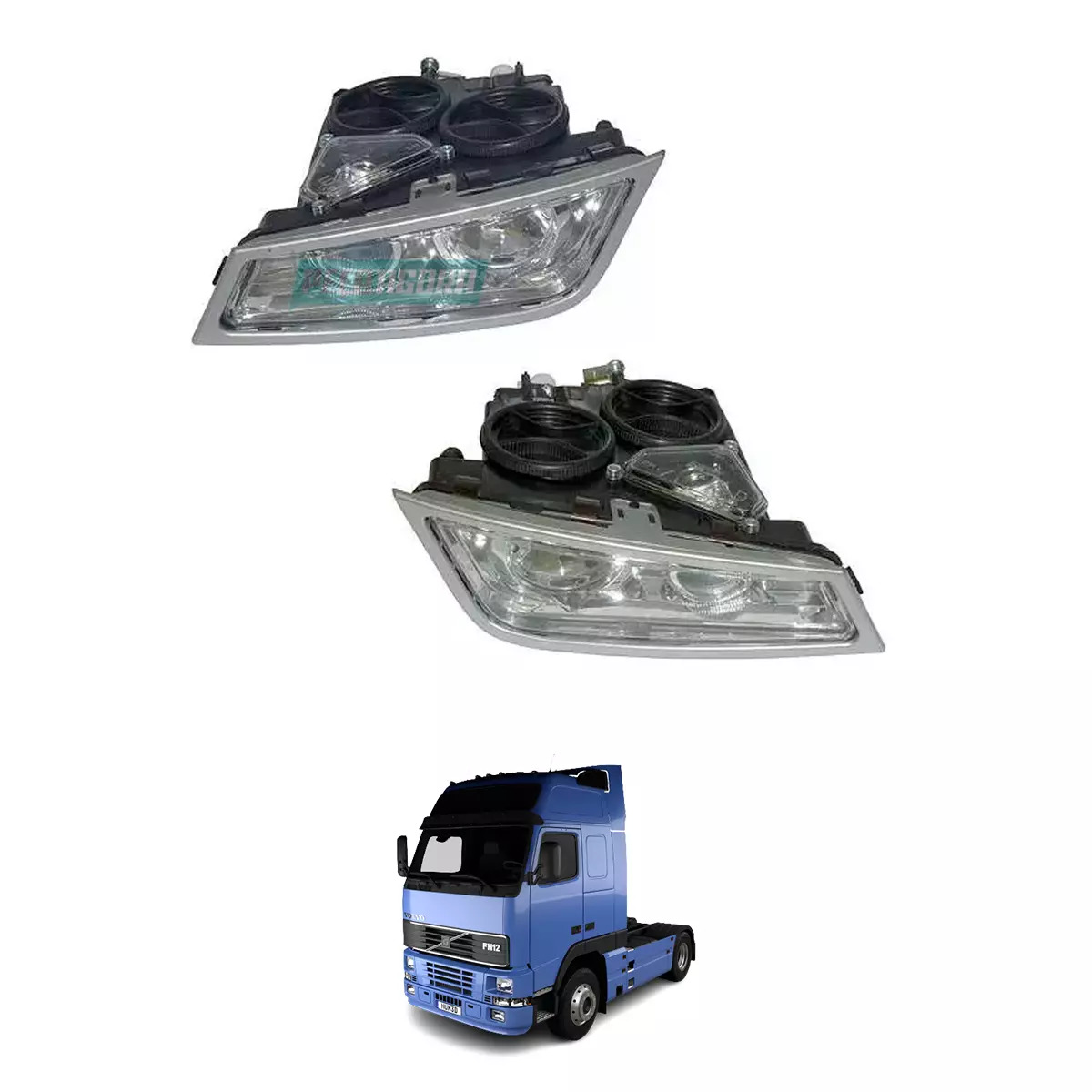 PAR FAROL AUXILIAR NEBLINA LONGO ALCANCE ESQ DIR VOLVO FH12 FH16 (21297918-21297