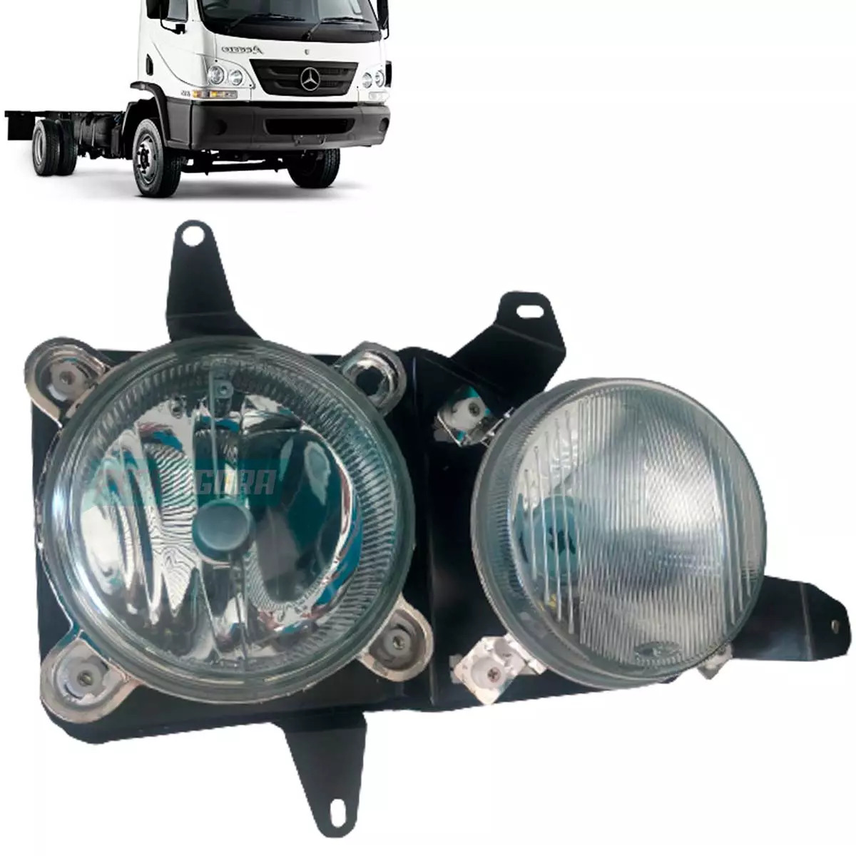 FAROL DUPLO DIREITO MB ACCELO 2003 A 2007 H7 H1 COM SUPORTE - VIDRO (9798200261-